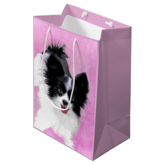 Papillon (wit en zwart) schilderen - Dog Art Medium Cadeauzakje (Voorkant Gekanteld)
