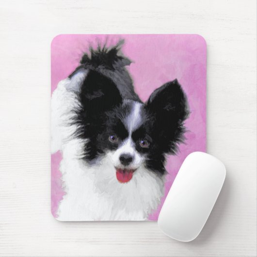 Papillon (wit en zwart) schilderen - Dog Art Muismat (Met muis)