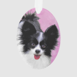 Papillon (wit en zwart) schilderen - Dog Art Ornament