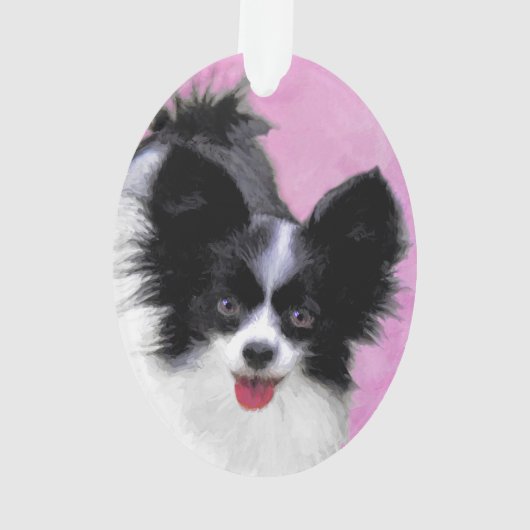 Papillon (wit en zwart) schilderen - Dog Art Ornament (achterkant)