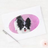 Papillon (wit en zwart) schilderen - Dog Art Ovale Sticker (Envelop)