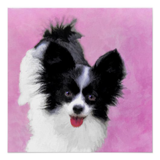Papillon (wit en zwart) schilderen - Dog Art Perfect Poster (Voorkant)