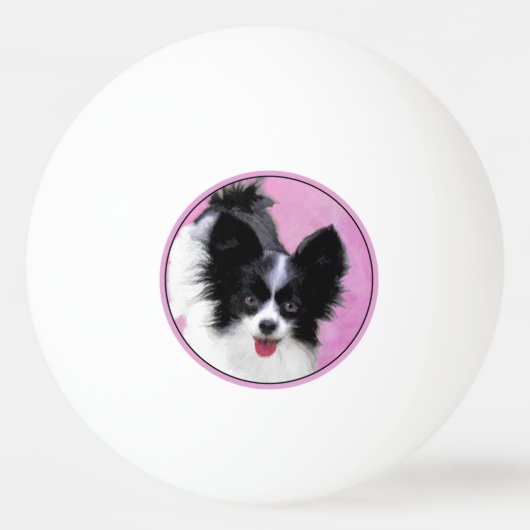 Papillon (wit en zwart) schilderen - Dog Art Pingpongbal (Voorkant)
