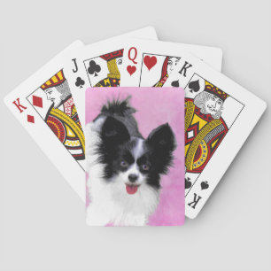 Papillon (wit en zwart) schilderen - Dog Art Pokerkaarten