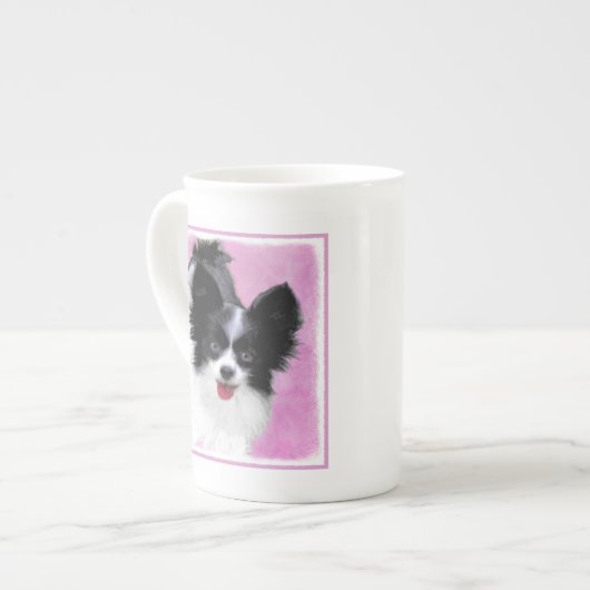 Papillon (wit en zwart) schilderen - Dog Art Porselein Kop (Links)