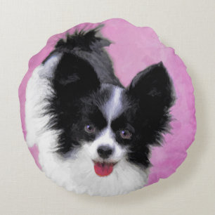 Papillon (wit en zwart) schilderen - Dog Art Rond Kussen
