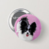 Papillon (wit en zwart) schilderen - Dog Art Ronde Button 5,7 Cm (Voorkant /achterkant)