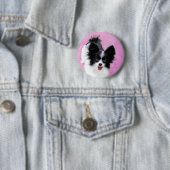 Papillon (wit en zwart) schilderen - Dog Art Ronde Button 5,7 Cm (In situ)