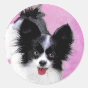 Papillon (wit en zwart) schilderen - Dog Art Ronde Sticker