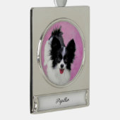 Papillon (wit en zwart) schilderen - Dog Art Silv Verzilverd Banner Ornament (Rechts)