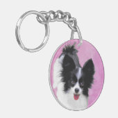 Papillon (wit en zwart) schilderen - Dog Art Sleutelhanger (Voorkant Links)