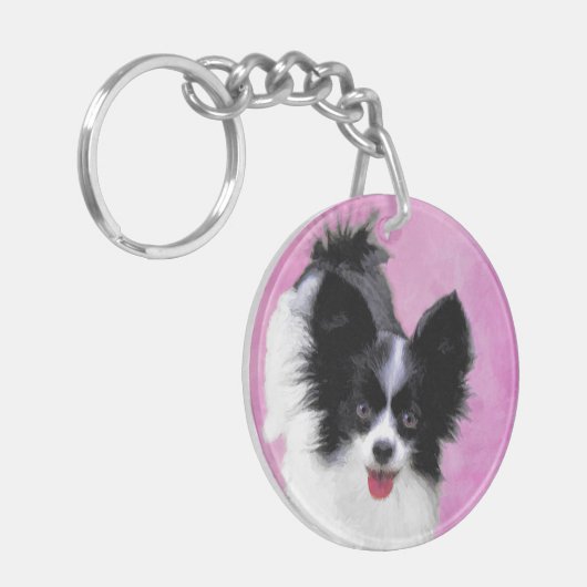 Papillon (wit en zwart) schilderen - Dog Art Sleutelhanger (Voorkant Links)