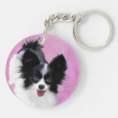 Papillon (wit en zwart) schilderen - Dog Art Sleutelhanger (Achterkant)