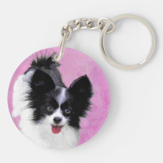 Papillon (wit en zwart) schilderen - Dog Art Sleutelhanger (Achterkant)
