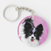 Papillon (wit en zwart) schilderen - Dog Art Sleutelhanger (Voorkant)
