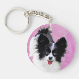 Papillon (wit en zwart) schilderen - Dog Art Sleutelhanger