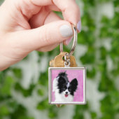Papillon (wit en zwart) schilderen - Dog Art Sleutelhanger (Hand)