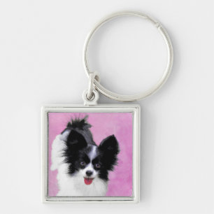 Papillon (wit en zwart) schilderen - Dog Art Sleutelhanger