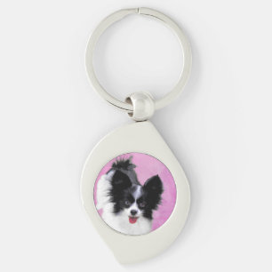 Papillon (wit en zwart) schilderen - Dog Art Sleutelhanger