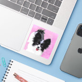 Papillon (wit en zwart) schilderen - Dog Art Sticker (Laptop met iPhone)