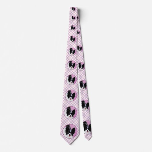 Papillon (wit en zwart) schilderen - Dog Art Stropdas (Voorkant)