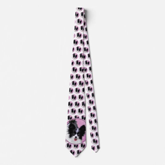 Papillon (wit en zwart) schilderen - Dog Art Stropdas (Voorkant)