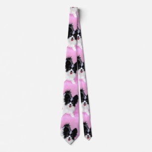Papillon (wit en zwart) schilderen - Dog Art Stropdas