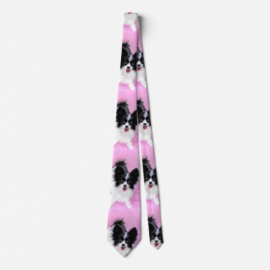 Papillon (wit en zwart) schilderen - Dog Art Stropdas (Voorkant)