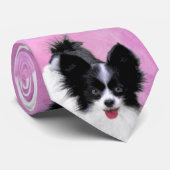 Papillon (wit en zwart) schilderen - Dog Art Stropdas (Opgerold)