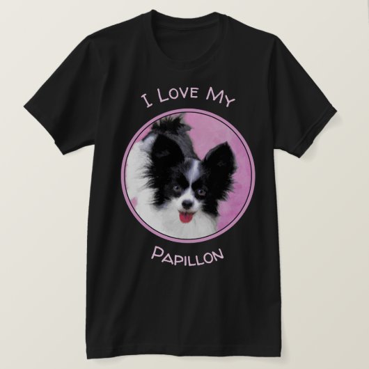 Papillon (wit en zwart) schilderen - Dog Art T-shirt (Design voorkant)