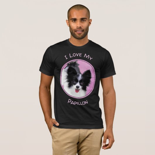 Papillon (wit en zwart) schilderen - Dog Art T-shirt (Voorkant volledig)