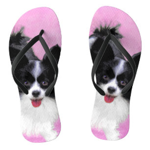 Papillon (wit en zwart) schilderen - Dog Art Teenslippers