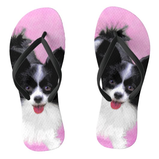 Papillon (wit en zwart) schilderen - Dog Art Teenslippers (Voetbed)