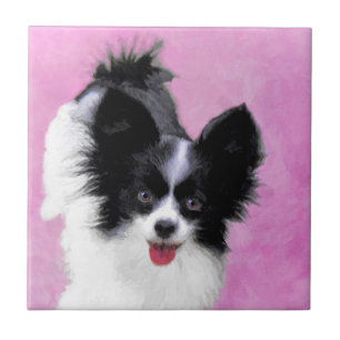 Papillon (wit en zwart) schilderen - Dog Art Tegeltje