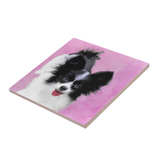 Papillon (wit en zwart) schilderen - Dog Art Tegeltje (Zijkant)