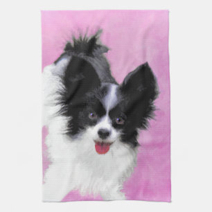 Papillon (wit en zwart) schilderen - Dog Art Theedoek