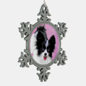 Papillon (wit en zwart) schilderen - Dog Art Tin Sneeuwvlok Ornament (Links)