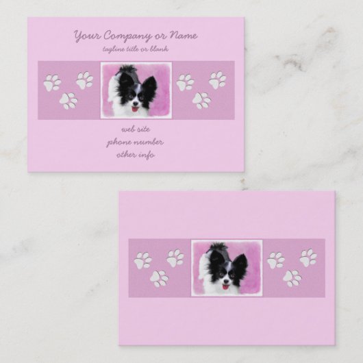 Papillon (wit en zwart) schilderen - Dog Art Visitekaartje (Voorkant / Achterkant)