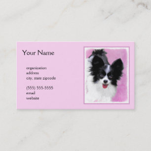 Papillon (wit en zwart) schilderen - Dog Art Visitekaartje