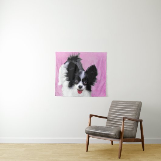 Papillon (wit en zwart) schilderen - Dog Art Wandkleed (In Situ (horizontaal))