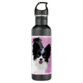 Papillon (wit en zwart) schilderen - Dog Art Waterfles (Voorkant)