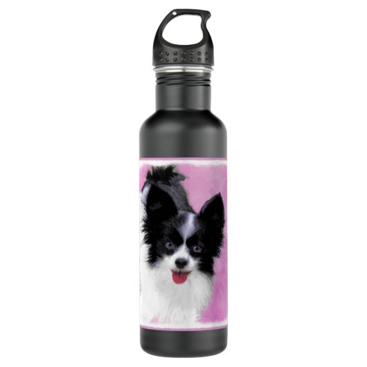 Papillon (wit en zwart) schilderen - Dog Art Waterfles (Voorkant)
