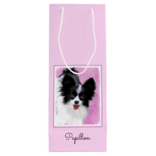 Papillon (wit en zwart) schilderen - Dog Art Wijn Cadeautas