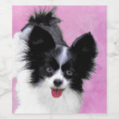 Papillon (wit en zwart) schilderen - Dog Art Wijn Etiket (Enkel label)