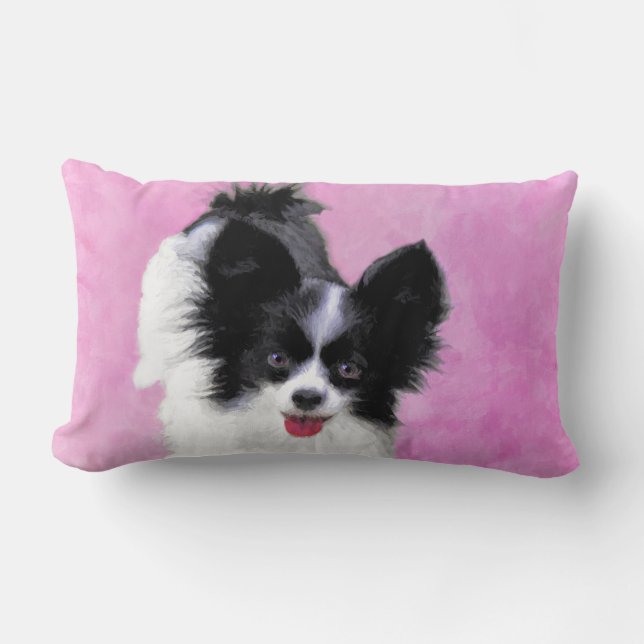 Papillon (Wit en Zwart) Schilderij - Hond Kunst Kussen (Voorkant)