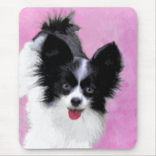 Papillon (Wit en Zwart) Schilderij - Hond Kunst Muismat