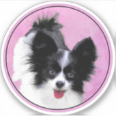 Papillon (Wit en Zwart) Schilderij - Hond Kunst Sticker (Voorkant)