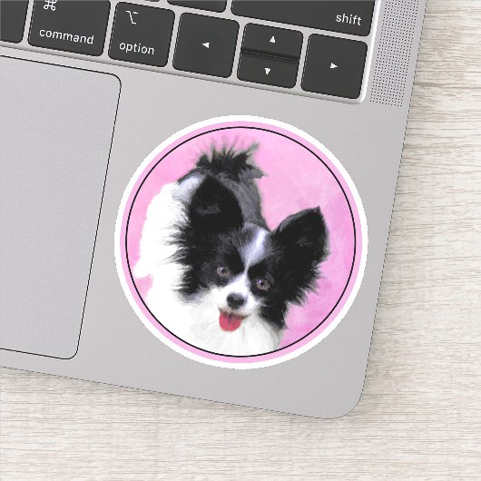Papillon (Wit en Zwart) Schilderij - Hond Kunst Sticker (Detail)