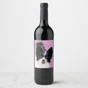 Papillon (Wit en Zwart) Schilderij - Hond Kunst Wijn Etiket