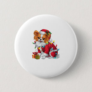 Papillon Xmas Verlichting Santa Papillon Hond Kers Ronde Button 5,7 Cm